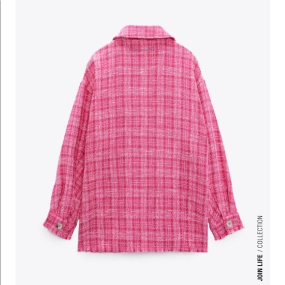 NWT ZARA WOVEN PLAID OVER SIZE SHIRT PINK / WHITE XS - Picture 5 of 8